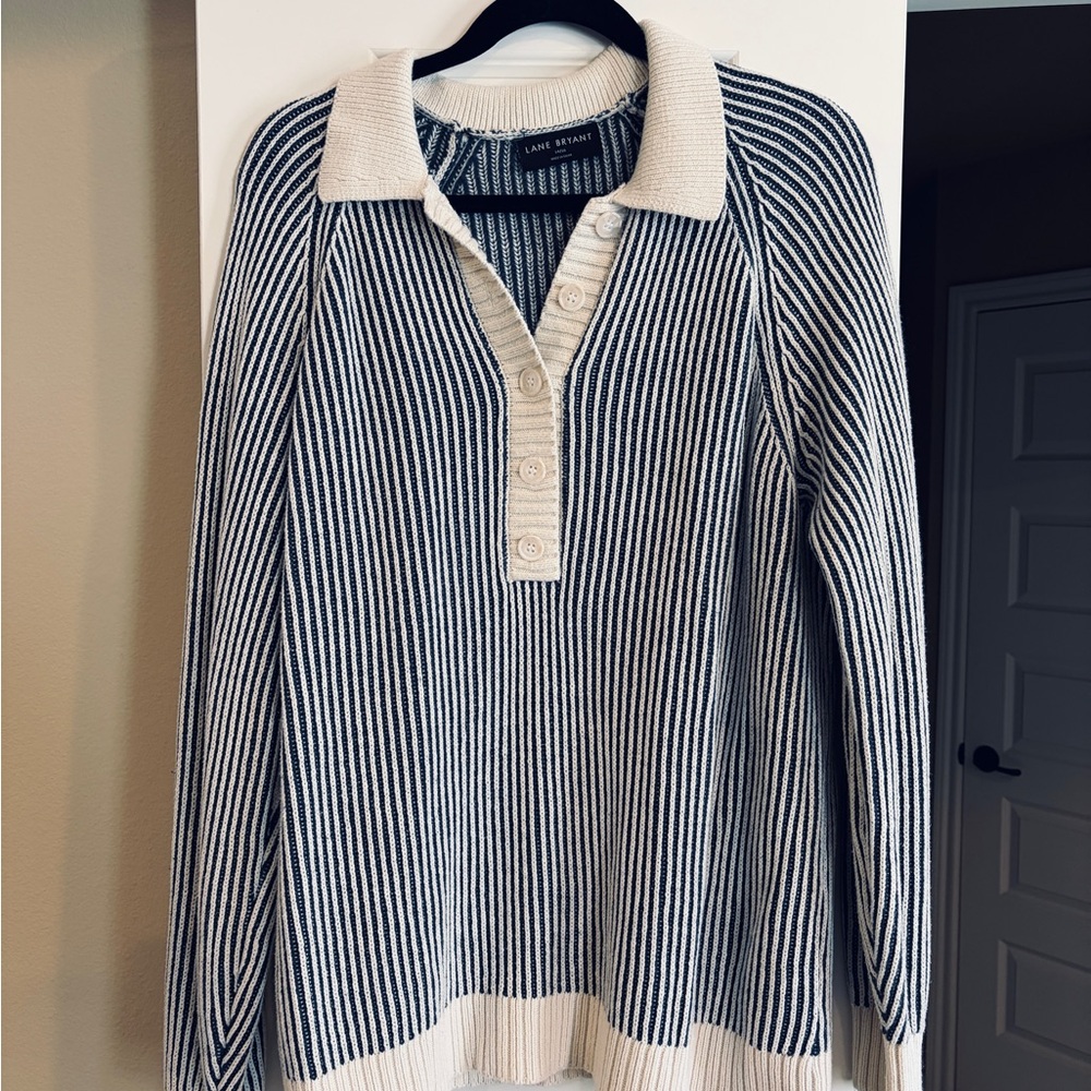 Lane Bryant Black and Cream Striped Pullover